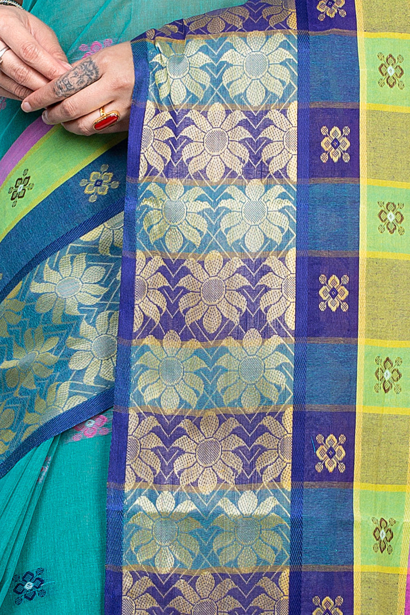 Light Green Pure Cotton FulPar Tant Saree (866)